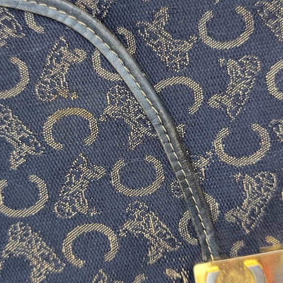 Vintage Celine Macadam Navy and Gold Canvas Foldover Clutch - Picture 3 of 11